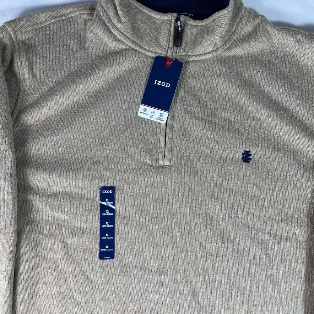 Izod Sweater Fleece Mens XL Camel Heather NEW 1/4 Zip Pullover Breathable Soft